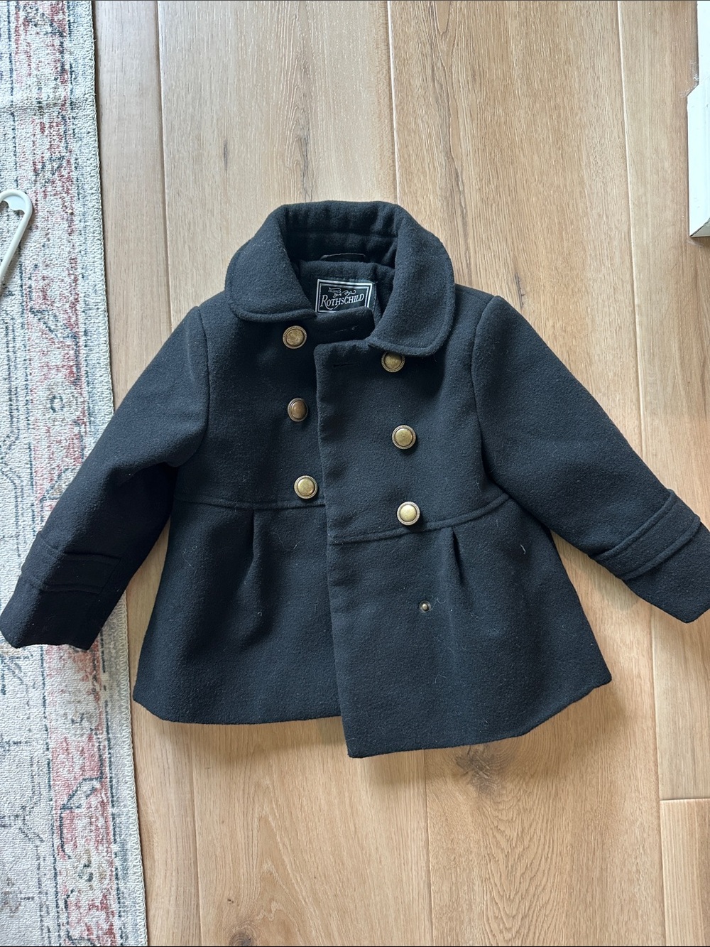 Rothschild Kids Black Double-Breasted Peacoat with Brass Buttons